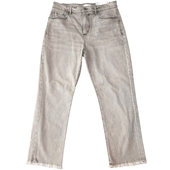Loft Light Gray Wash Distressed Raw Hem Straight Cropped High Rise Jeans 28/6 - Picture 1 of 6